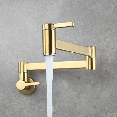 Wall-Mounted Foldable Kitchen Sink Faucet, Single Cold, Brushed Gold Brass (Rose G)