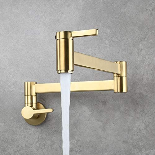 Wall-Mounted Foldable Kitchen Sink Faucet, Single Cold, Brushed Gold Brass (Rose G)