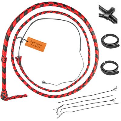 Bantoro Crafts Red and Black 16-Plait Paracord/Nylon Bullwhip, 6 ft (1.8 m)
