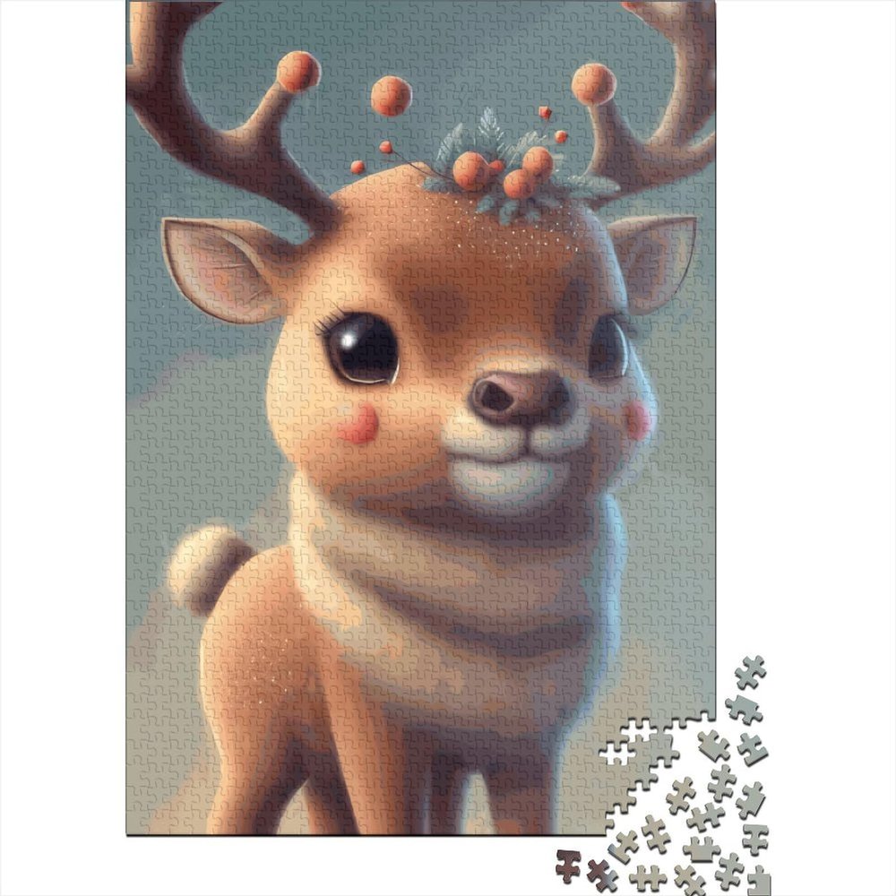 FUmoney 1000-Piece Puzzle for Adults, Cute Deer, Challenging Educational Puzzle, 75 x 50 cm