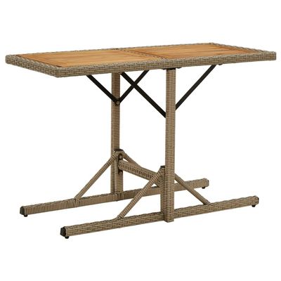 Outdoor Garden Dining Table, Beige, Solid Acacia Wood and PE Rattan