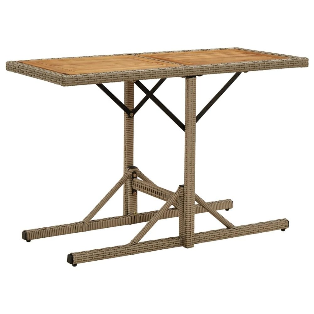 Outdoor Garden Dining Table, Beige, Solid Acacia Wood and PE Rattan