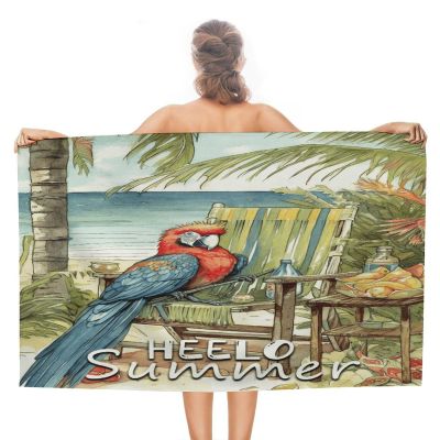 Hello Summer Parrot Beach Towel, 78 x 130 cm, Green