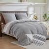 Simple&Opulence Cotton Duvet Cover Set, 200 x 200 cm, 3-Piece, Waffle Pattern, Light Gray view 1