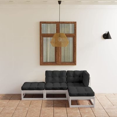KTHLBRH 4-Piece Outdoor Lounge Set with Cushions, Solid Pine