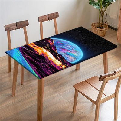 FANSU Elastic-Fitted Tablecloth, Mountain Print, Stain-Resistant, for Indoor and Outdoor Use (8 ft/244 x 77 cm)