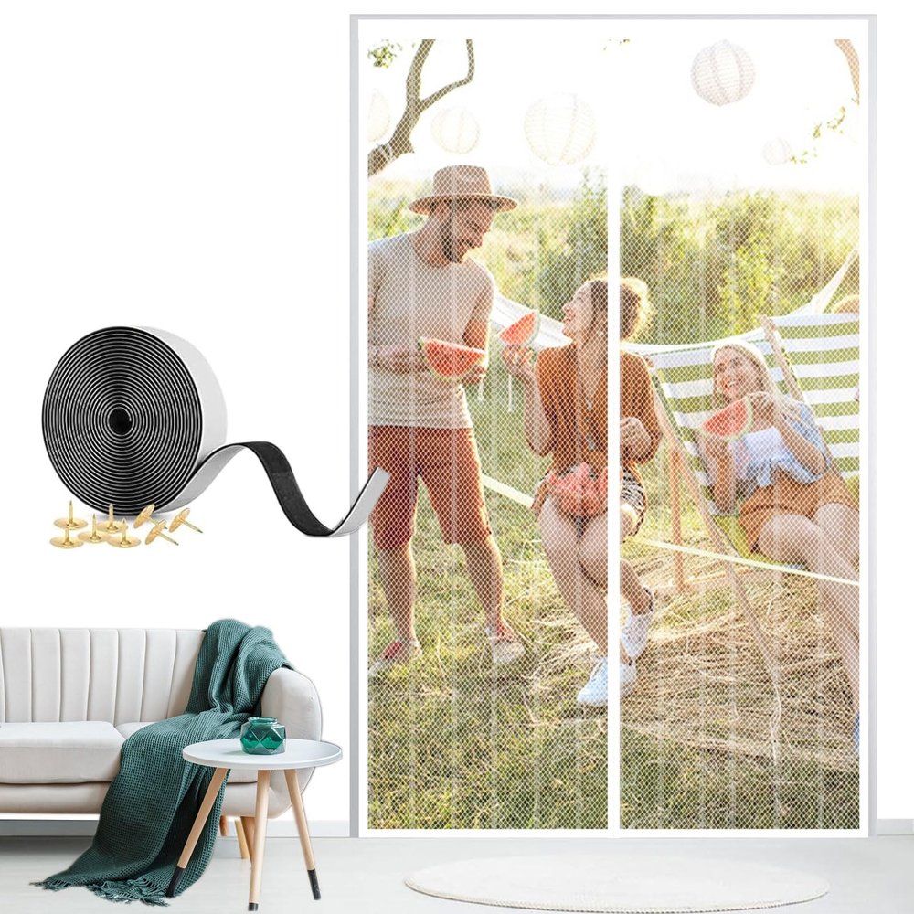 XHBJSH Magnetic Fly Screen Door 160 x 205 cm, Self-Adhesive, White-A