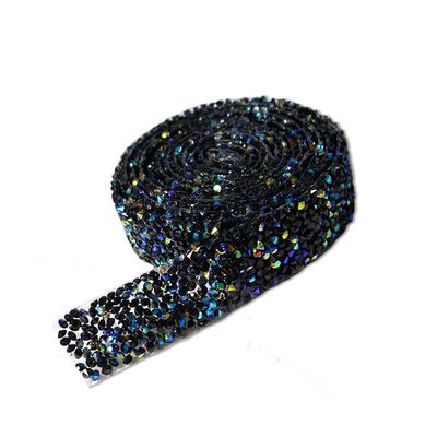 2 Yards Crystal Rhinestone Diamond Trim, 2.5 cm Wide, Self-Adhesive Bling Tape for DIY Crafts, Wedding, Party and Phone Decor - Black Multicolor