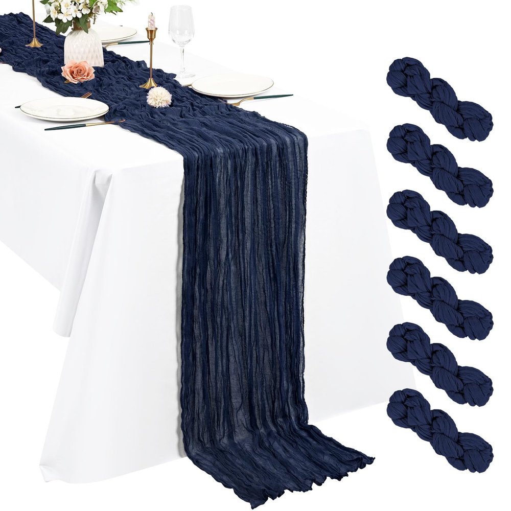 Pesonlook 6-Piece Gauze Table Runner Set for Weddings, Navy Blue, 55 x 300 cm