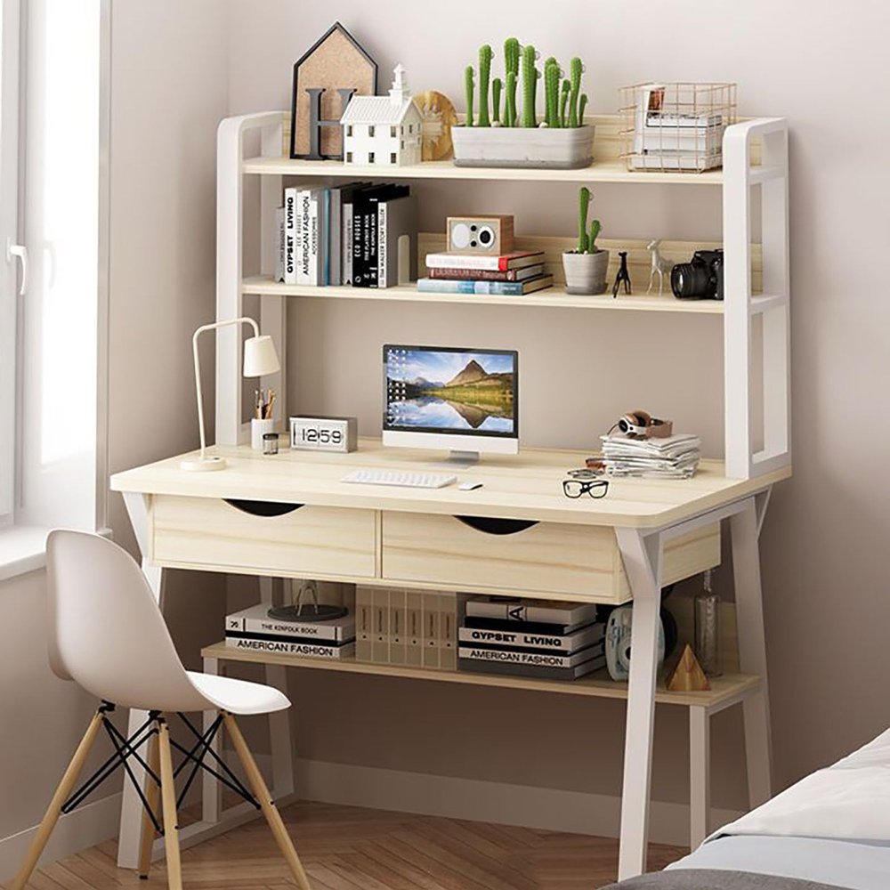 Computer Desk with Cubby and Shelves, Home Office Workstation (80)