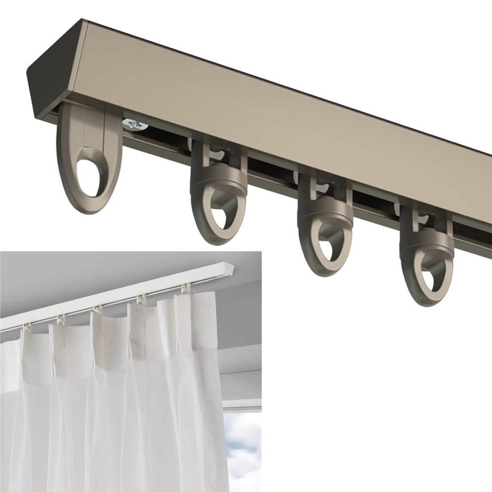 Ceiling-Mount V-Shaped Sliding Curtain Track, 1.7 m/5.5 ft, Champagne