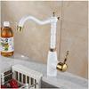 Kitchen Sink Faucet, White and Gold, Single-Handle, 360° Rotating view 3