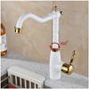 Kitchen Sink Faucet, White and Gold, Single-Handle, 360° Rotating view 4