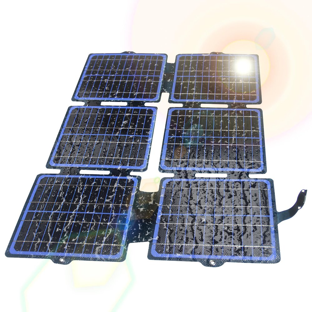 Irishom Portable 30W Solar Panel, IPX6 Waterproof ETFE Monocrystalline Foldable Charger with DC/USB/Type-C Output, 2 Carabiners for Mobile Phones