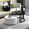 2-Piece Nesting Round Coffee Table Set with Storage, Glass Top, Black Legs view 1