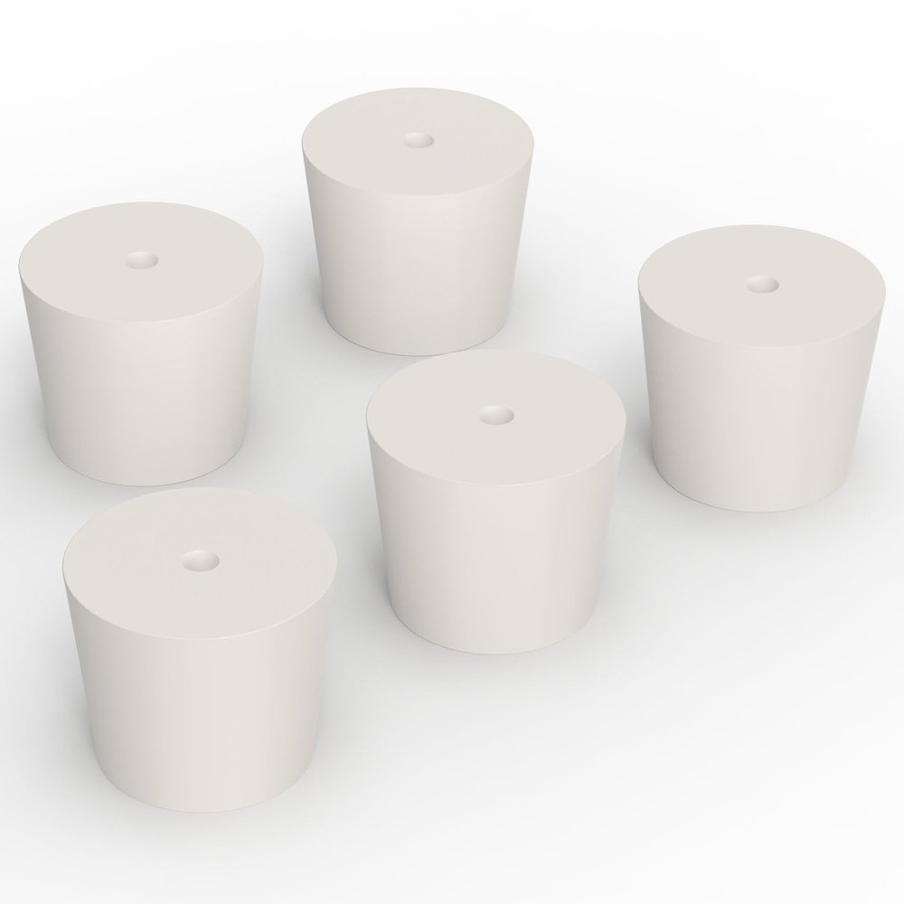 FunChem Solid Silicone Stoppers, 5-Pack, Size 7#, Single Hole