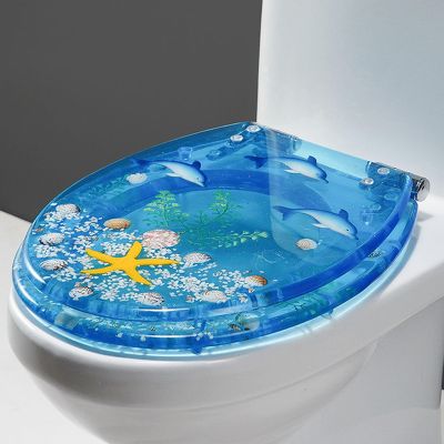 Wttfc Toilet Seat with Soft-Close, Transparent Resin, Quick-Release, Stainless Steel Hinges, 3D Ocean Series with Real Shells and Sand