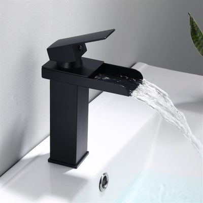 Black and Gold Waterfall Bathroom Sink Faucet, Brass Mixer Tap