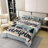 Loussiesd Happy Camping Duvet Cover Set, 155 x 220 cm, 100% Cotton, Teal Blue Vintage Wood Design view 2