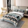 Loussiesd Happy Camping Duvet Cover Set, 155 x 220 cm, 100% Cotton, Teal Blue Vintage Wood Design view 3