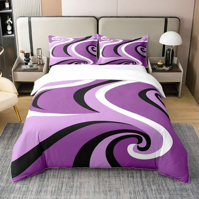Loussiesd Black Purple Trippy Swirl Cotton Duvet Cover Set, 220 x 240 cm