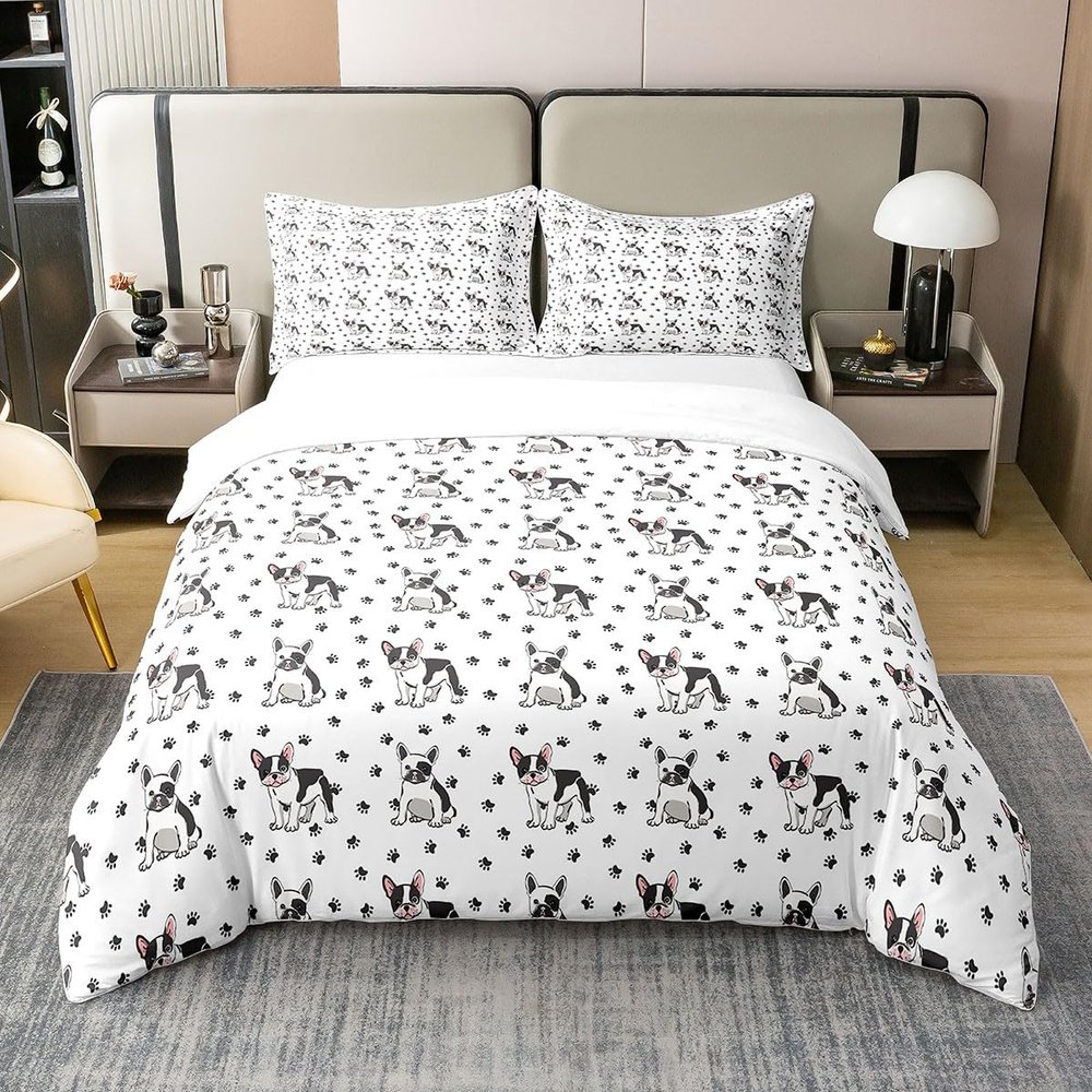 Loussiesd French Bulldog Cotton Duvet Cover Set, 220 x 240 cm