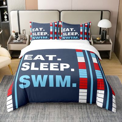 Loussiesd Kids Swimming-Themed Cotton Duvet Cover Set, 155 x 220 cm