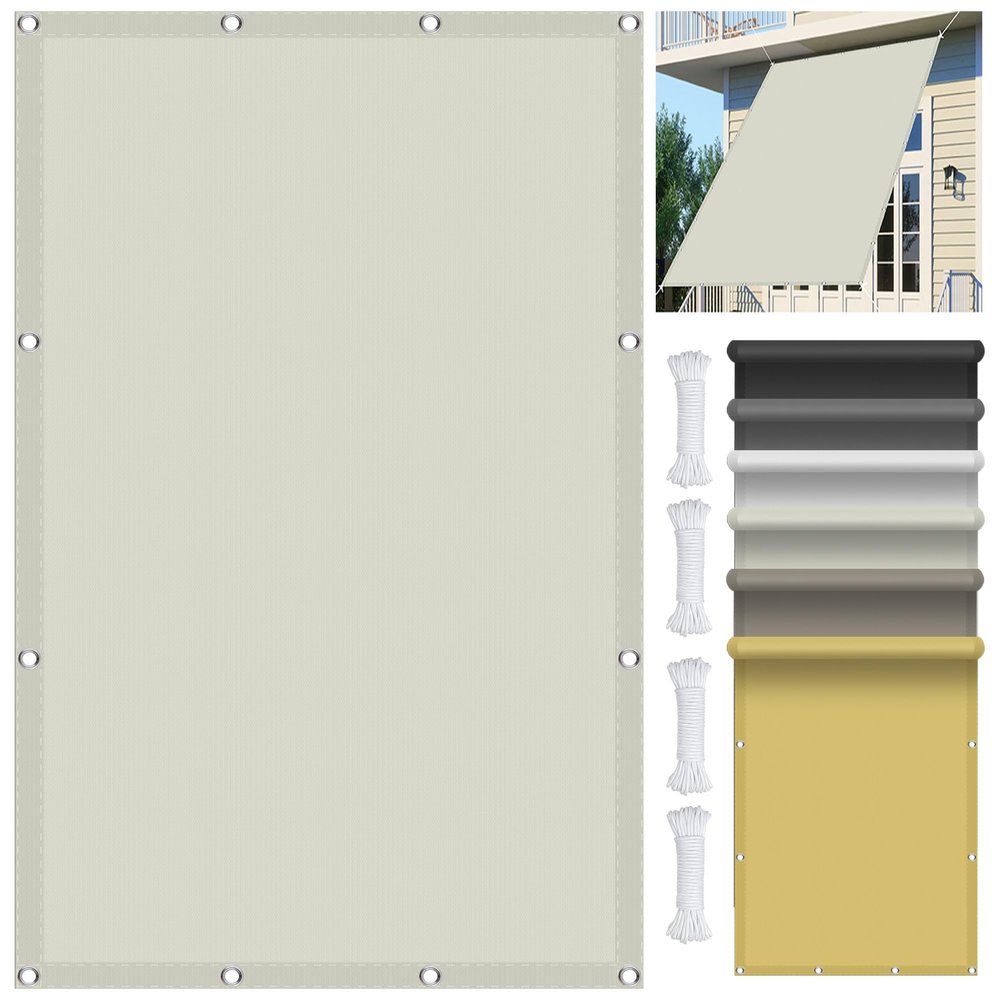 Rectangular Shade Sail 1.2 x 6.5 m, Waterproof, 98% UV Protection, Ivory