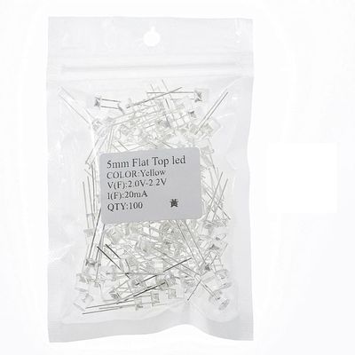 TZNLTPFY 100-Piece Lot 5mm Flat-Top LED Light-Emitting Diodes, Warm White, Red, Blue, Green, UV, Orange, Yellow, or Pink, Indicator Bulbs, DINZHHENGYIN (Color: 100pcs White Yellow)