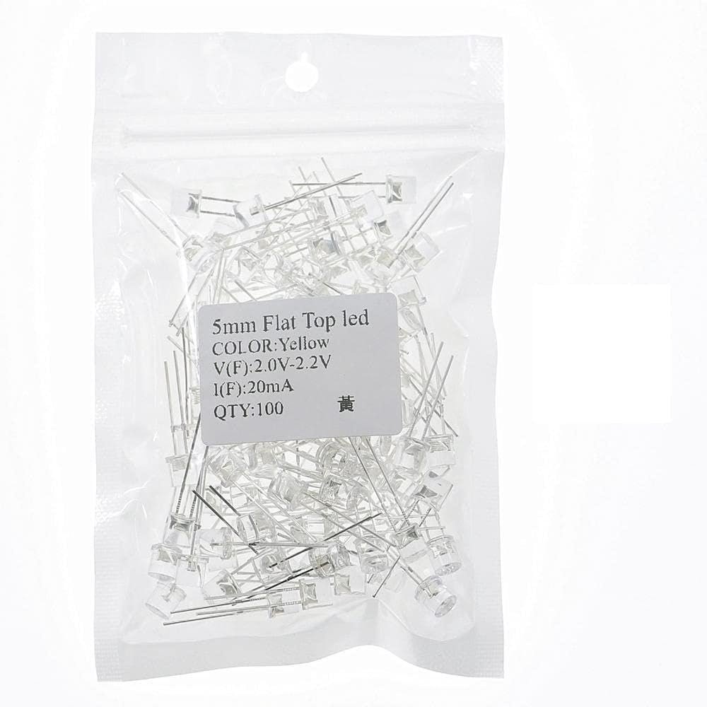 TZNLTPFY 100-Piece Lot 5mm Flat-Top LED Light-Emitting Diodes, Warm White, Red, Blue, Green, UV, Orange, Yellow, or Pink, Indicator Bulbs, DINZHHENGYIN (Color: 100pcs White Yellow)