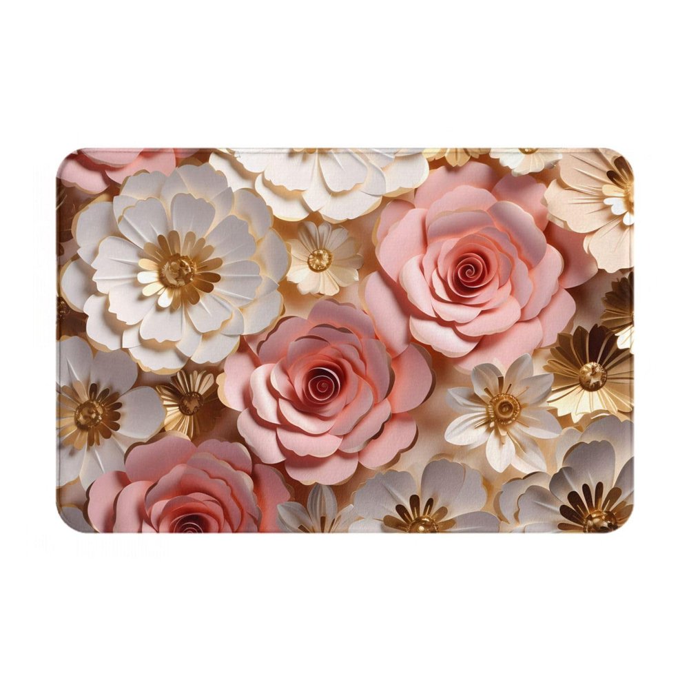 RGETPNC Flannel Doormat, 61 x 40.6 cm, Pink/White/Gold Floral Print