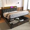 Upholstered Bed 55 x 79 in with Storage, LED Headboard, USB Charging and Mattress, Dark Gray view 3