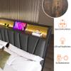 Upholstered Bed 55 x 79 in with Storage, LED Headboard, USB Charging and Mattress, Dark Gray view 4