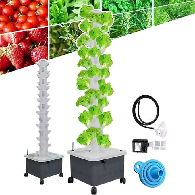 QXHDPYMXZ 15-Tier Hydroponic Tower, 45 Plant Sites with Pump