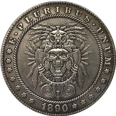 REIWAN Skull Pattern Commemorative Coin, Copper-Plated Collectible Challenge Coin