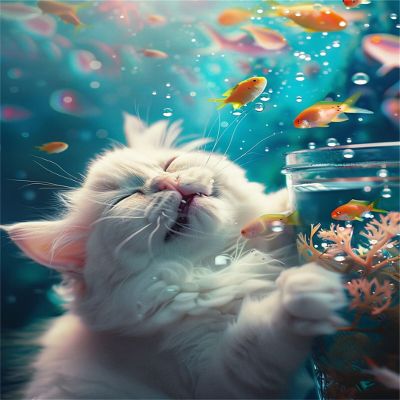 Cat Paint by Numbers Kit for Adults, Fish Design, 50 x 70 cm, DIY Acrylic Painting Set, Unframed Wall Decor