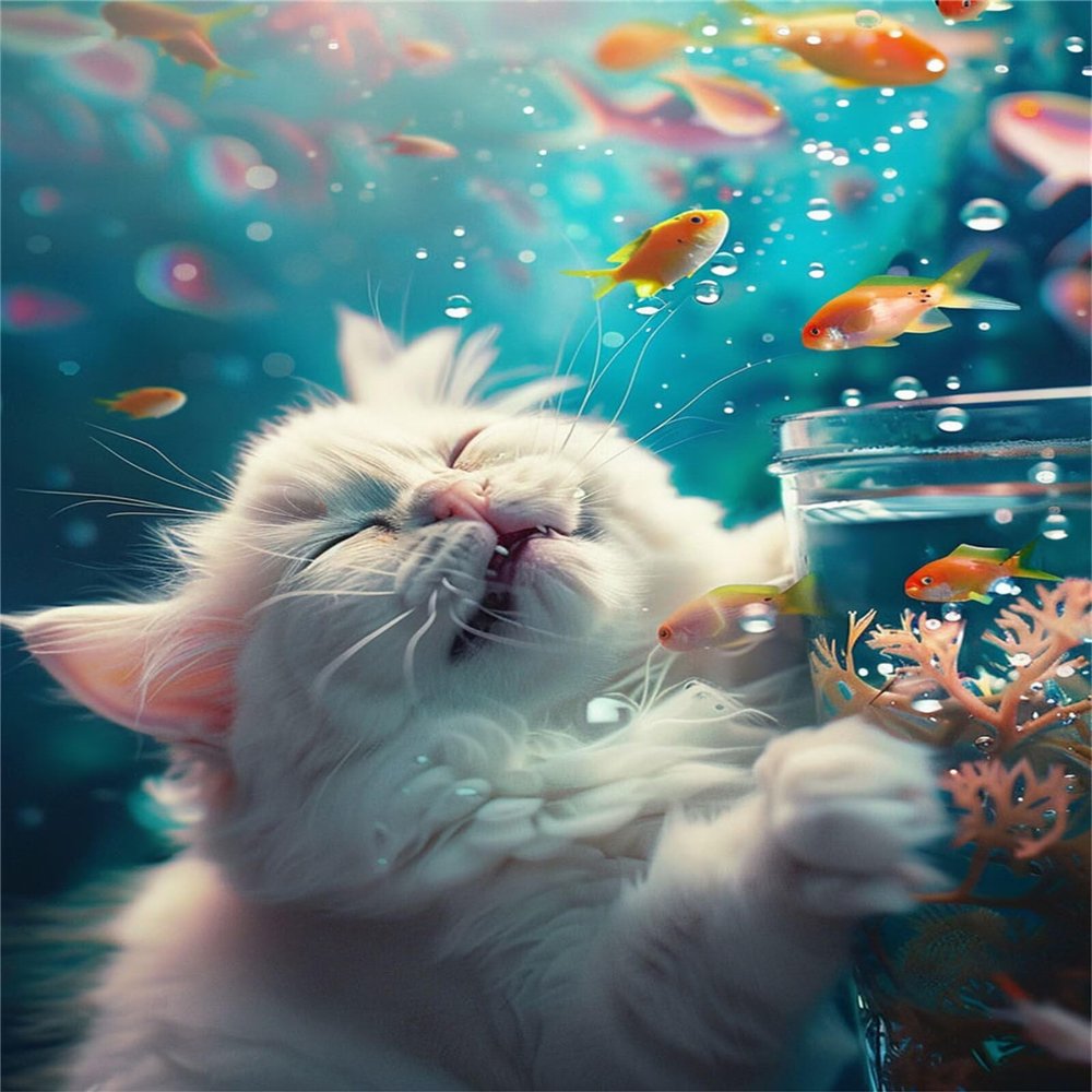 Cat Paint by Numbers Kit for Adults, Fish Design, 50 x 70 cm, DIY Acrylic Painting Set, Unframed Wall Decor