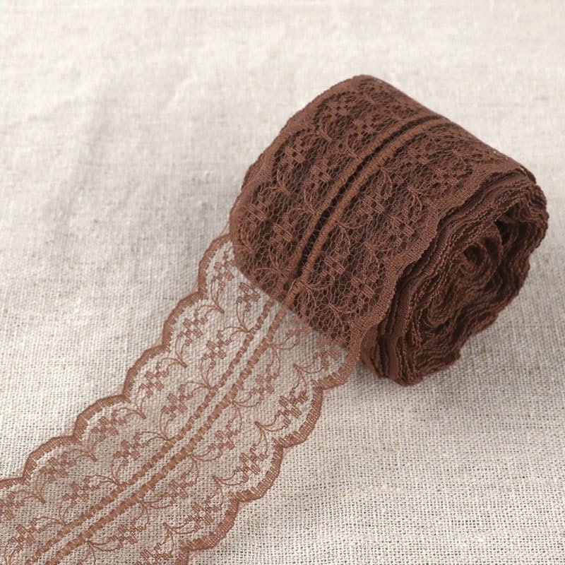 SYSUII 20 m Lace Trim, 4.5 cm Wide, Vintage Floral Lace Ribbon - Coffee