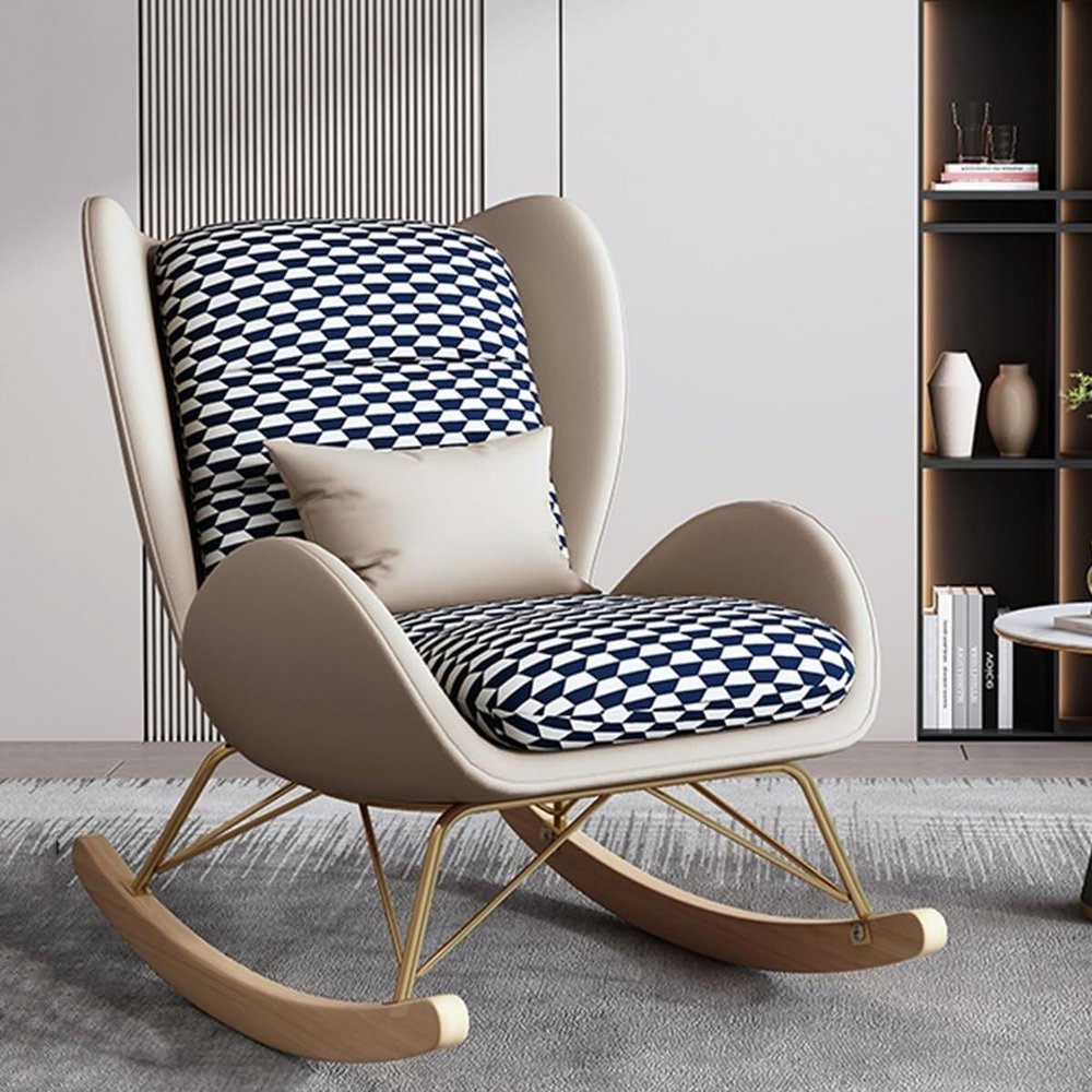 JIESOO Upholstered Indoor Glider Rocking Chair, Beige