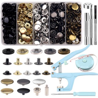 Snap Fastener Set with Pliers, 125 Sets, 15 mm, 5 Colors