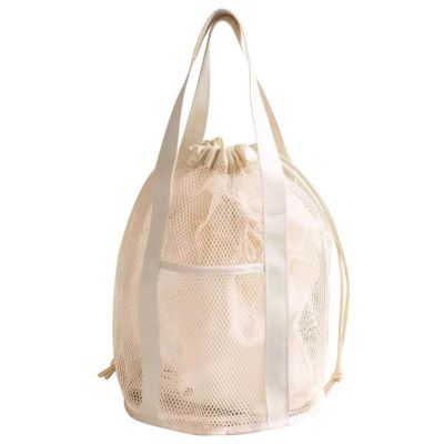 Wedhapy Kids Mesh Beach Bag with Drawstring, Beige
