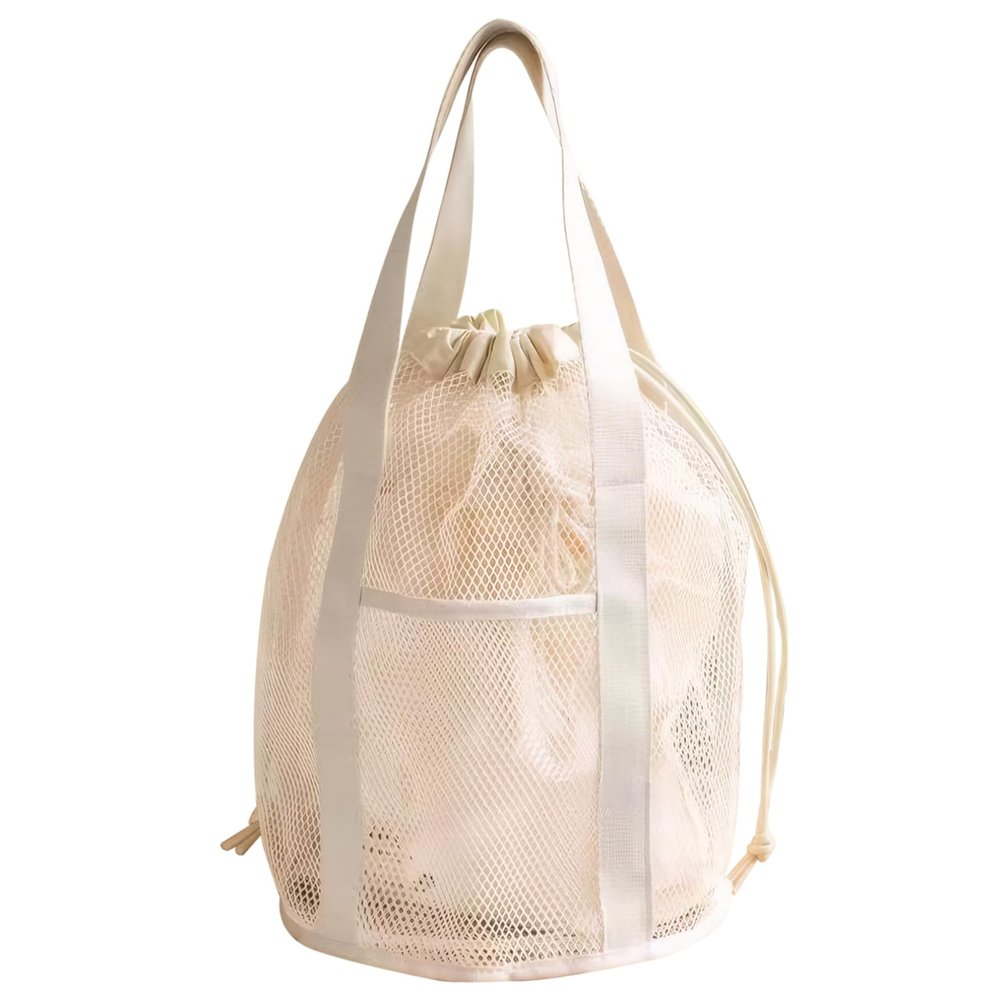 Wedhapy Kids Mesh Beach Bag with Drawstring, Beige