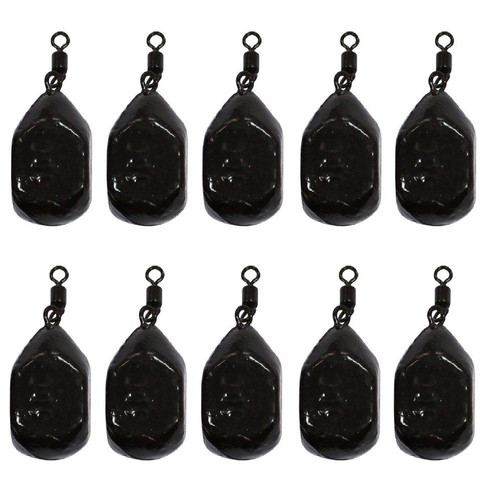 PRO FILSTAR Flat Bottom Fishing Sinker Set, 10 x 60 g, Cube-Shaped Lead with Swivel