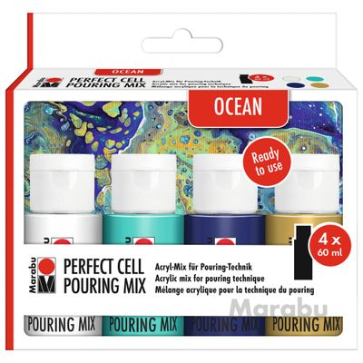 Marabu Perfect Cell Pouring Mix OCEAN, 4 x 60 ml