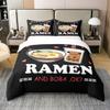 Loussiesd 100% Cotton Anime Duvet Cover Set, 155 x 220 cm, Noodles and Bubble Tea Design view 1