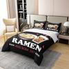 Loussiesd 100% Cotton Anime Duvet Cover Set, 155 x 220 cm, Noodles and Bubble Tea Design view 3