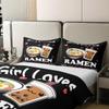 Loussiesd 100% Cotton Anime Duvet Cover Set, 155 x 220 cm, Noodles and Bubble Tea Design view 4