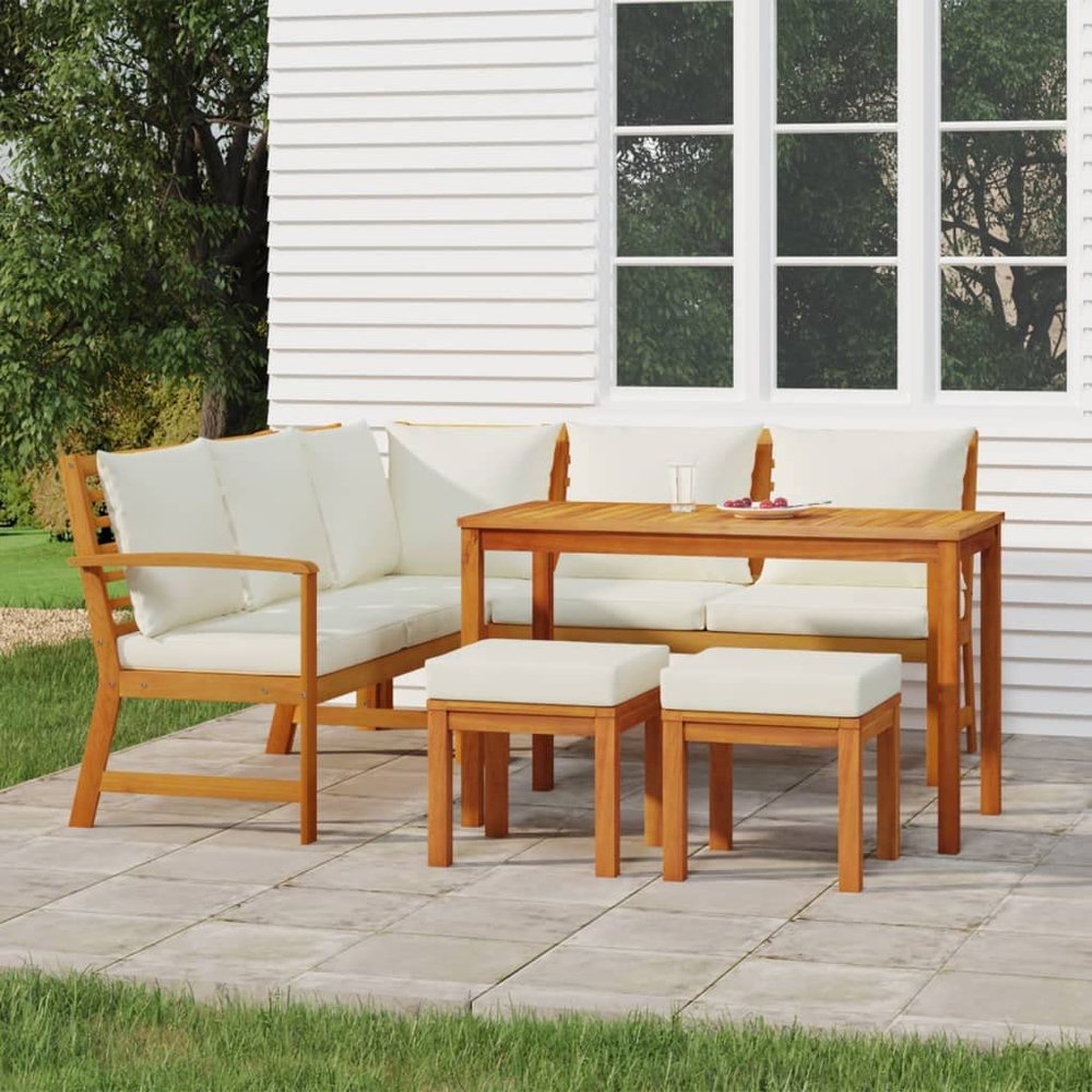 KTHLBRH 6-Piece Lounge Garden Furniture Set, Patio and Balcony Furniture, Garden Dining Set with Cushions, Solid Acacia Wood