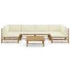 7-Piece Bamboo Garden Lounge Set with Cream-White Cushions view 2