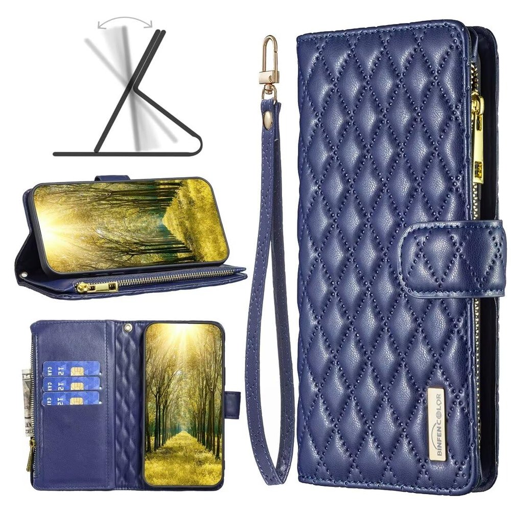 xinyunew Vivo Y15S Flip Case, Premium PU Leather, 9 Card Slots, Stand Function, Blue